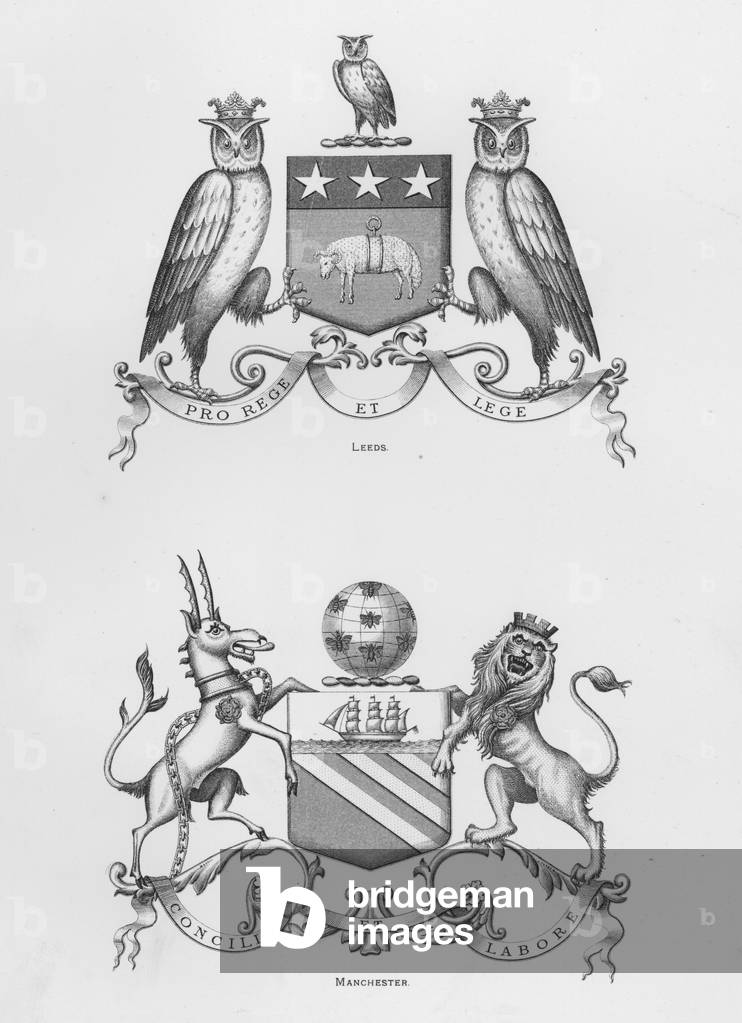 Public arms: Leeds; Manchester (engraving)