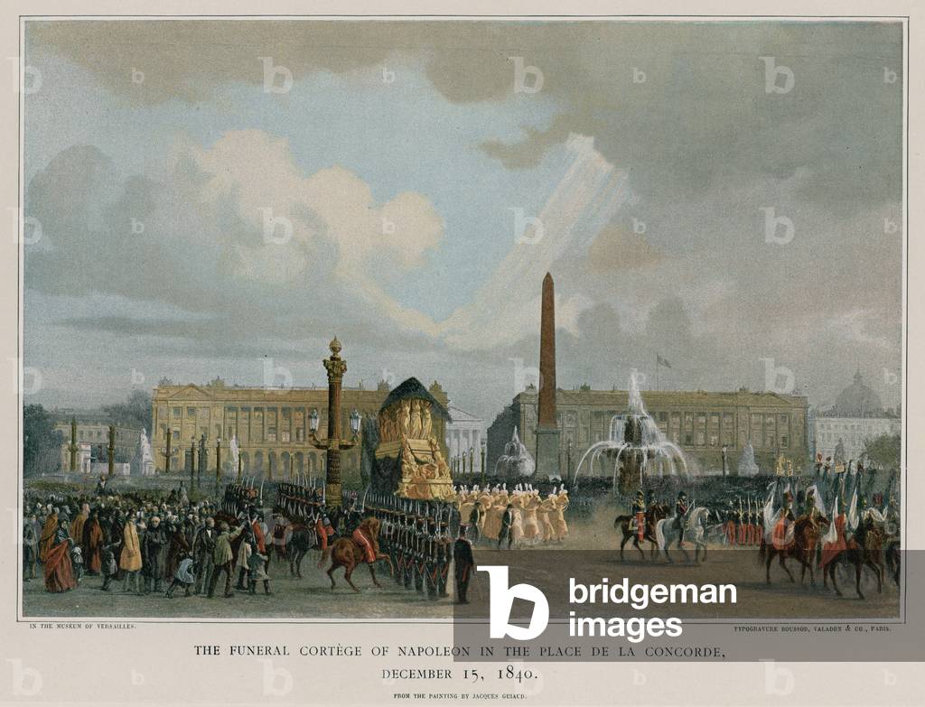 The funeral cortege of Napoleon in the Place de la Concorde (colour litho)