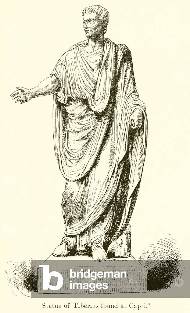 Statue of Tiberius found at Capri (engraving)