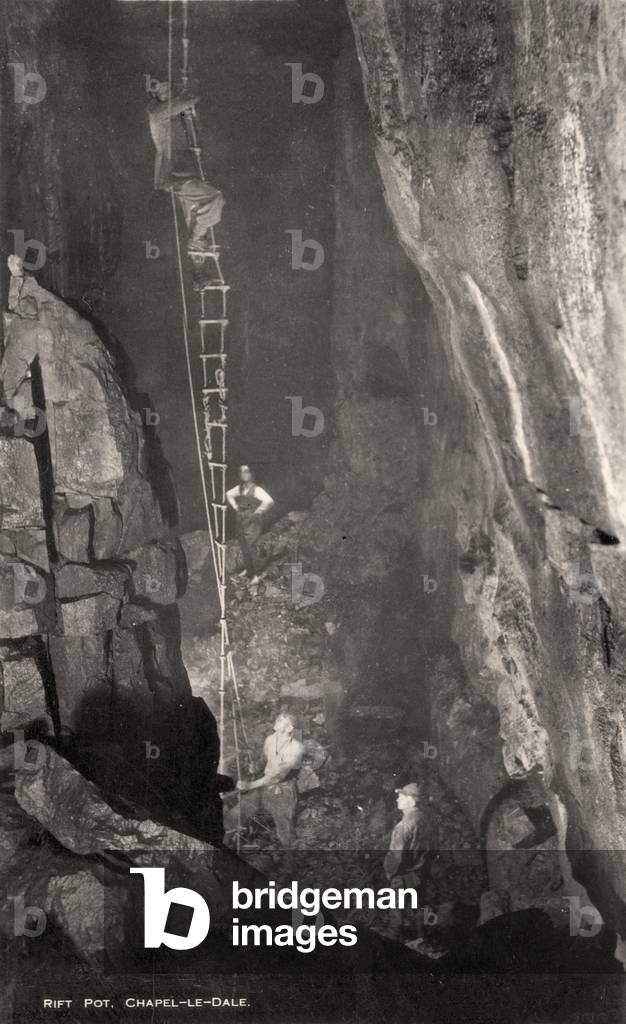 Rift Pot cave, Chapel-le-Dale, North Yorkshire (b/w photo)
