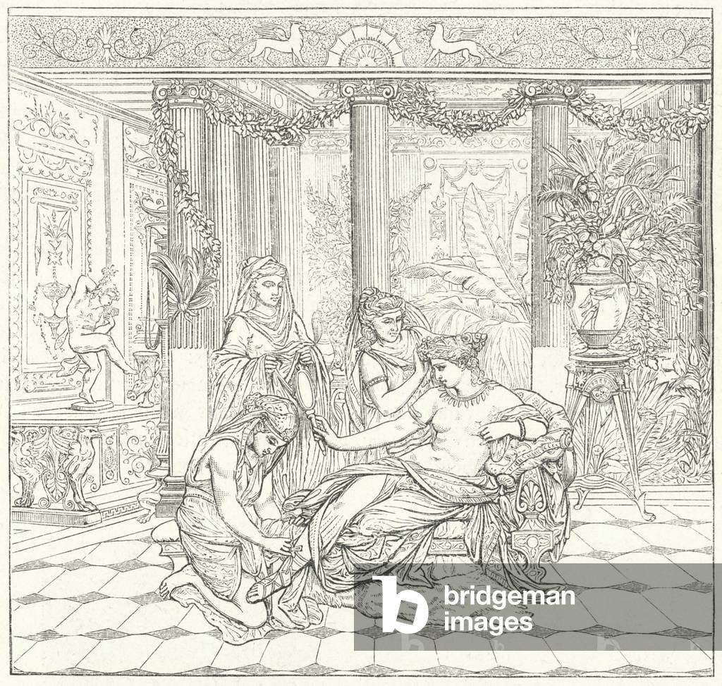 Roman lady at her toilet (engraving)