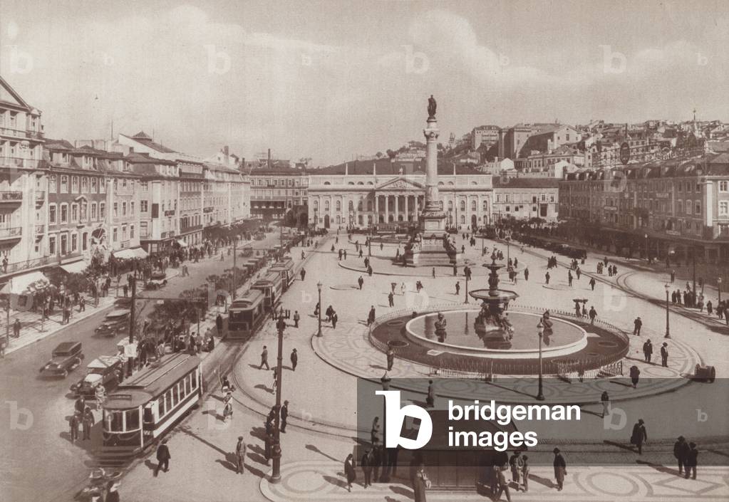Praca de Pedro IV, Lisbon, Portugal (b/w photo)