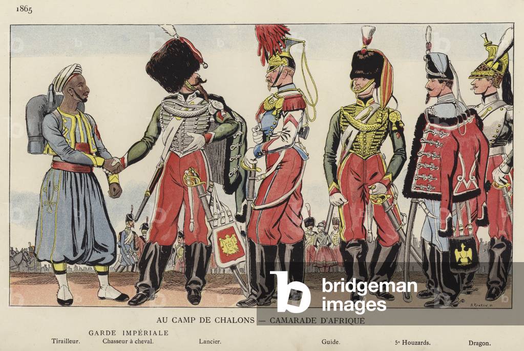 Au Camp De Chalons, Camarade D'Afrique, 1865 (colour litho)