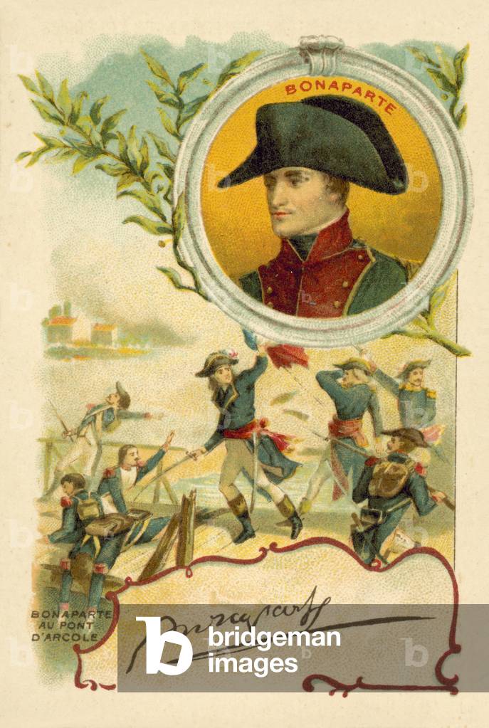 Napoleon Bonaparte at the Bridge of Arcole, 1796 (chromolitho)