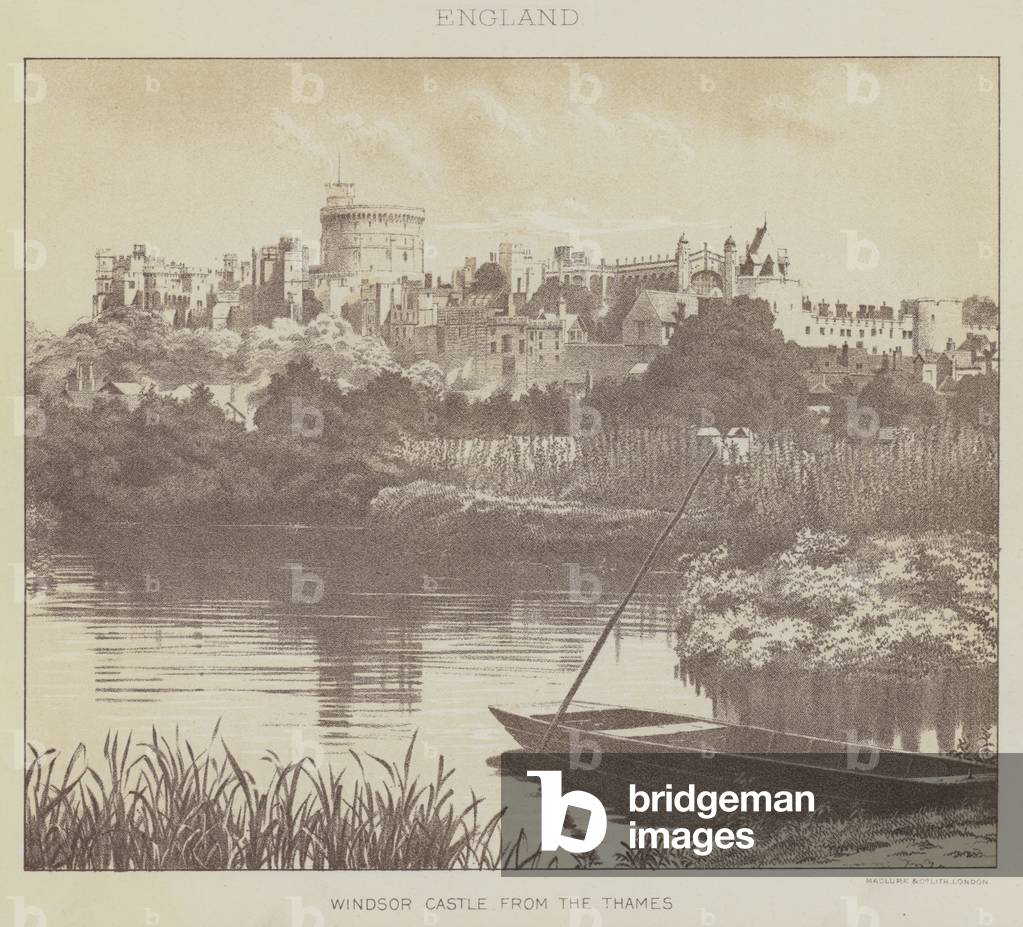 England, Windsor Castle from the Thames (litho)
