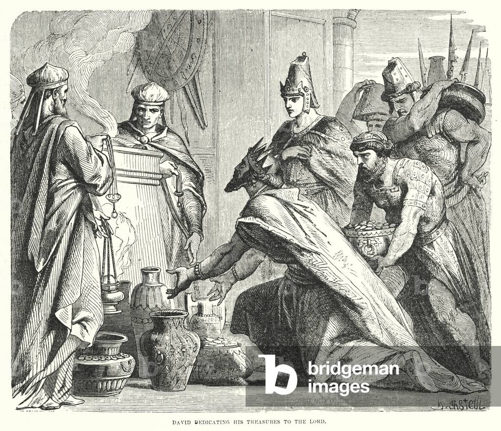 David dedicating his Treasures to the Lord (engraving)