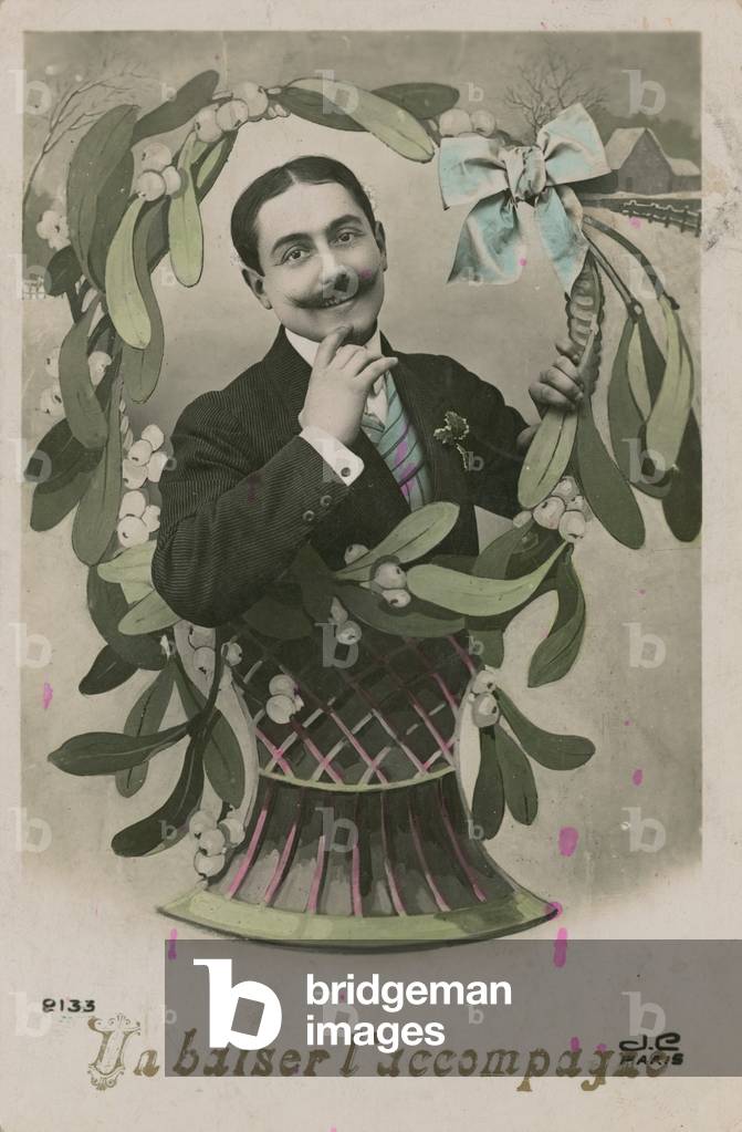 'Accompanied with a Kiss', postcard sent in 1913 (hand-coloured photo)