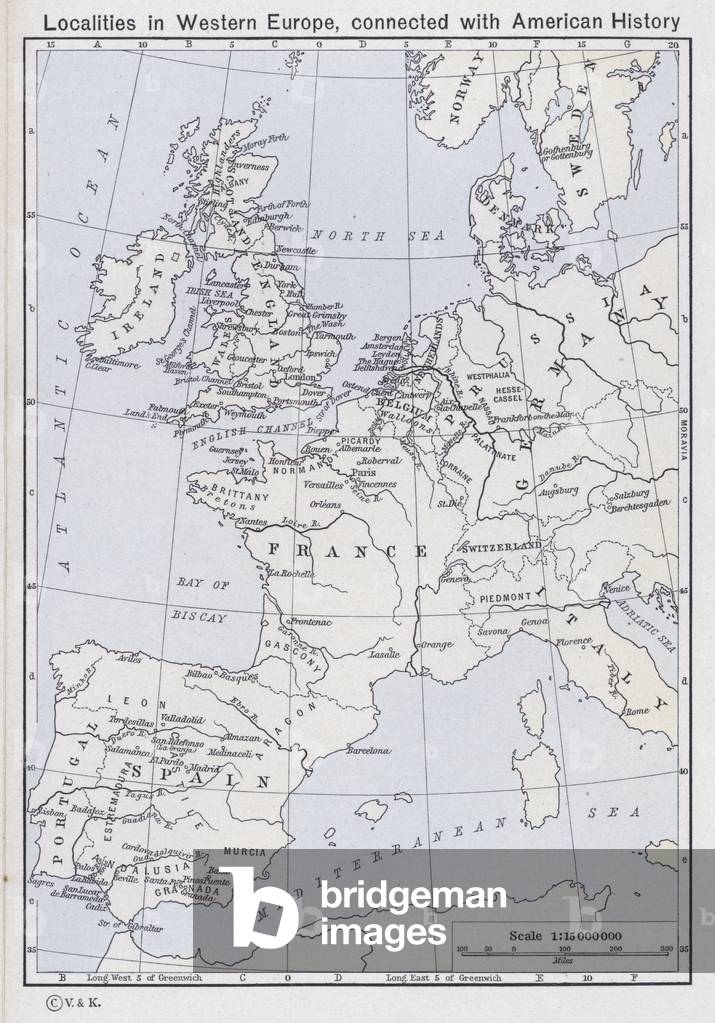 Localities in Western Europe, connected with American History (colour litho)
