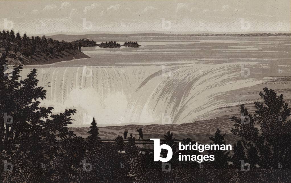 Niagara Falls: Horseshoe Fall and Three sister Island (litho)