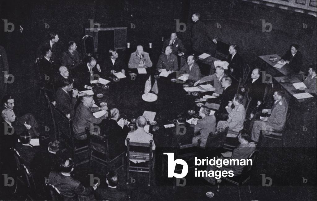 Allied leaders meeting at the Potsdam Conference to discuss the occupation of Germany, July 1945 (b/w photo)