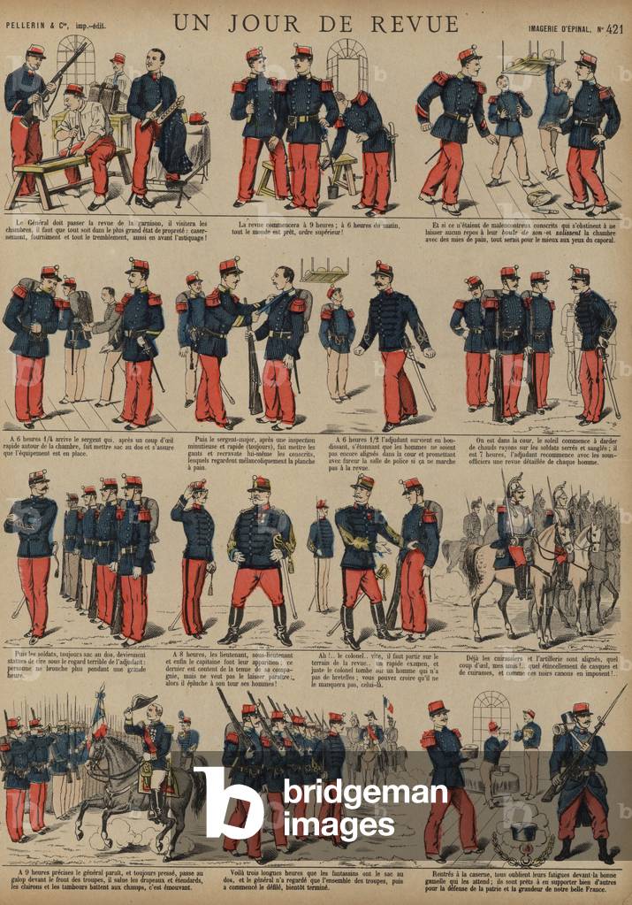 French soldiers on the day of a review (coloured engraving)