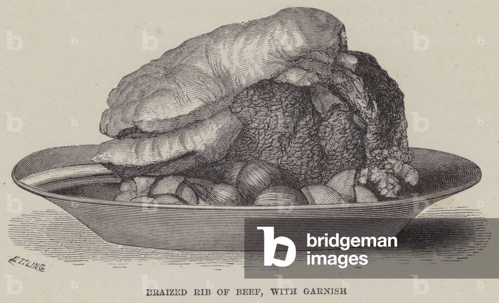 Braized Rib of Beef, with Garnish (engraving)