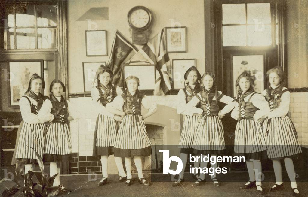 Girls in folk costume (b/w photo)