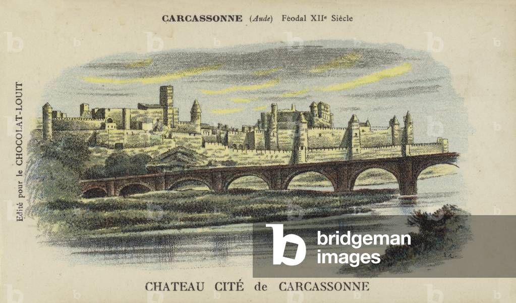 Chateau Cite de Carcassonne, Carcassonne, Aude (chromolitho)