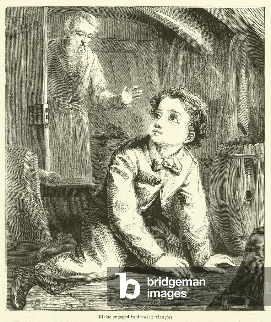 Blaise engaged in drawing triangles (engraving)