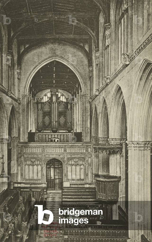 Interior of the University Church of St Mary the Virgin, Oxford, Oxfordshire (b/w photo)