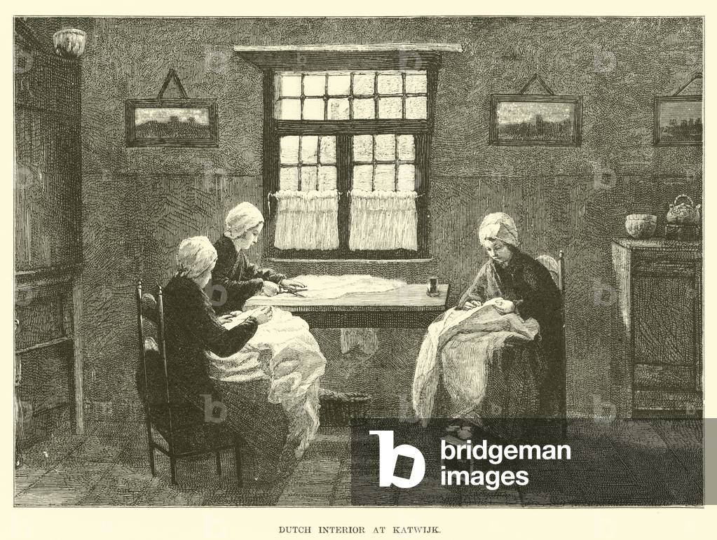 Dutch interior at Katwijk (engraving)