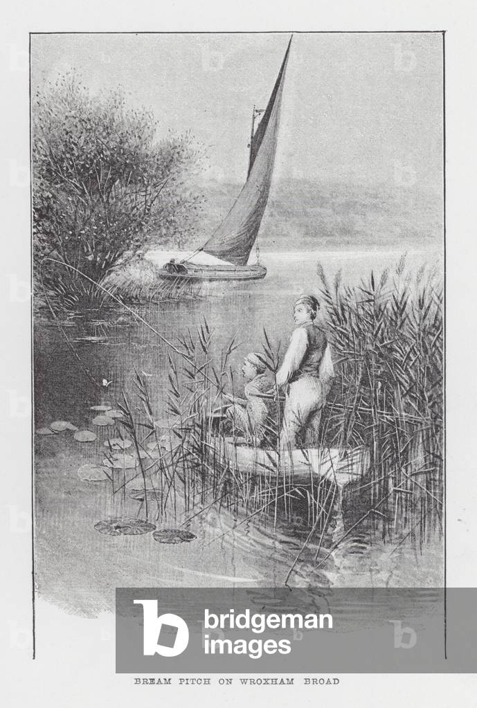 Fishing: Bream Pitch on Wroxham Broad (litho)