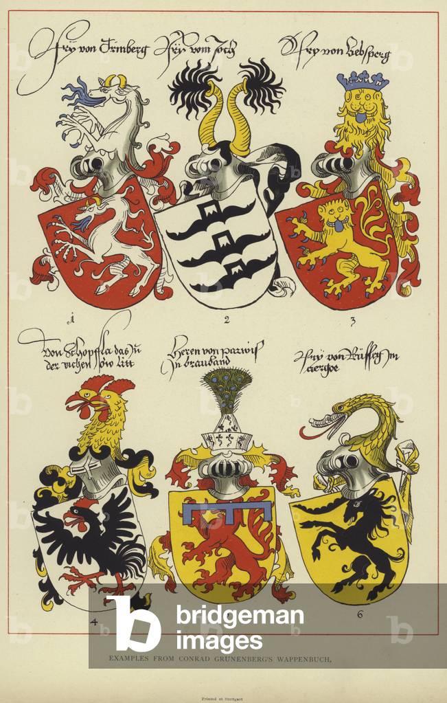 Examples from Conrad Grunenberg's Wappenbuch (colour litho)