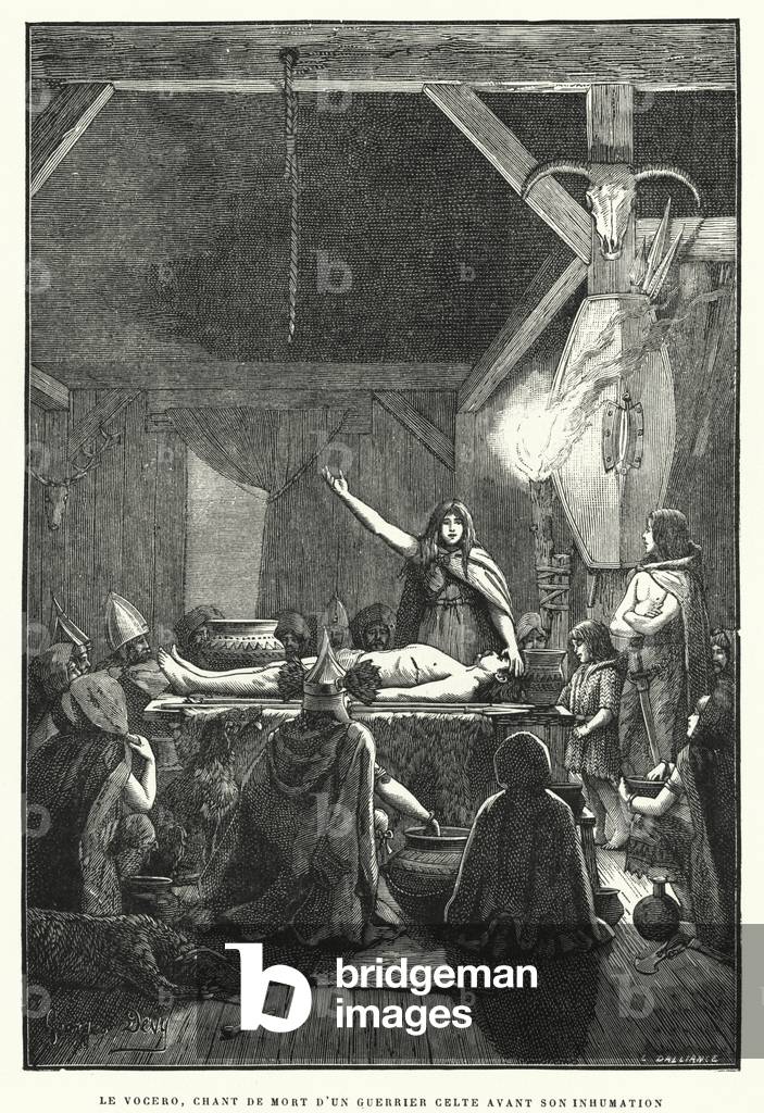 Le Vocero, Chant De Mort D'Un Guerrier Celte Avant Son Inhumation (engraving)