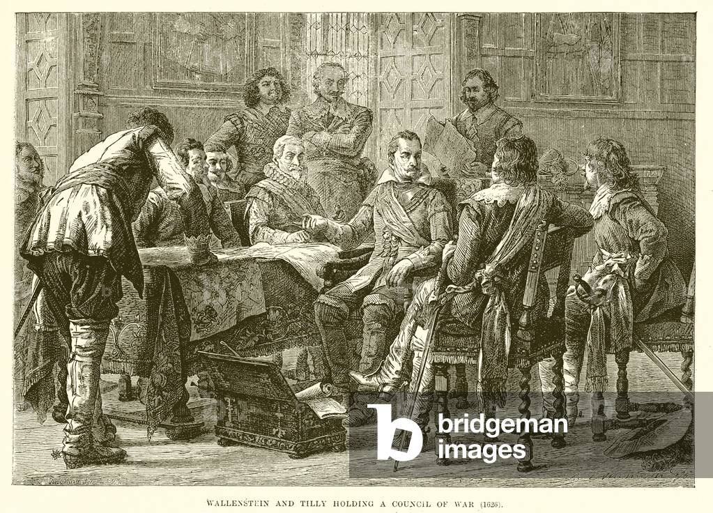 Wallenstein and Tilly holding a council of war (1626) (engraving)