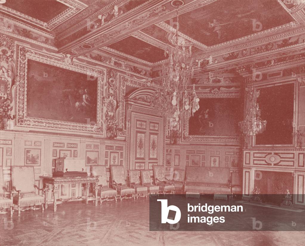 Salon of Louis XIII, Fontainebleau Palace (b/w photo)