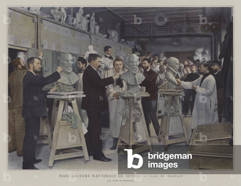 Modelling class at the ceramics school of the Sevres porcelain factory, France (colour photo)