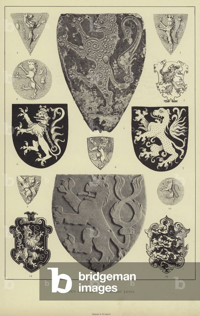 Various examples of Heraldic Lions (litho)