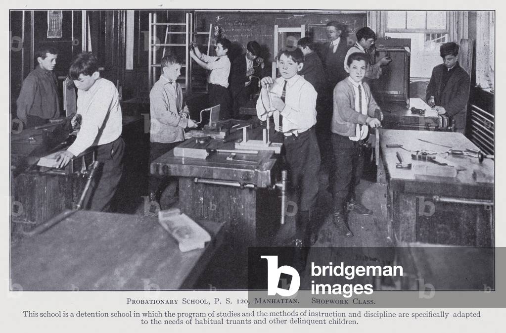 New York School Enquiry, 1911-13: Probationary School, P S 120, Manhattan, Shopwork Class (b/w photo)