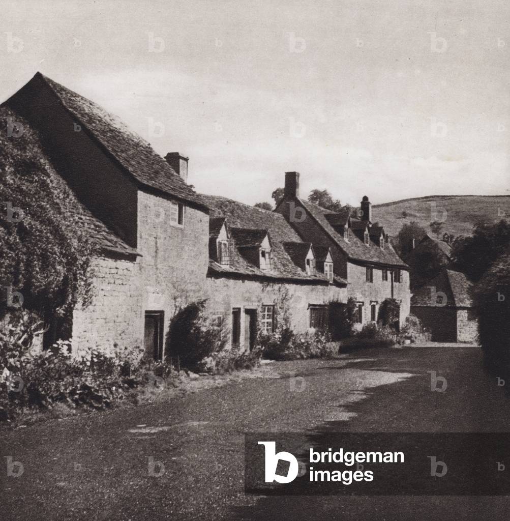 Cotswolds: Snowshill, Old Cottages (b/w photo)