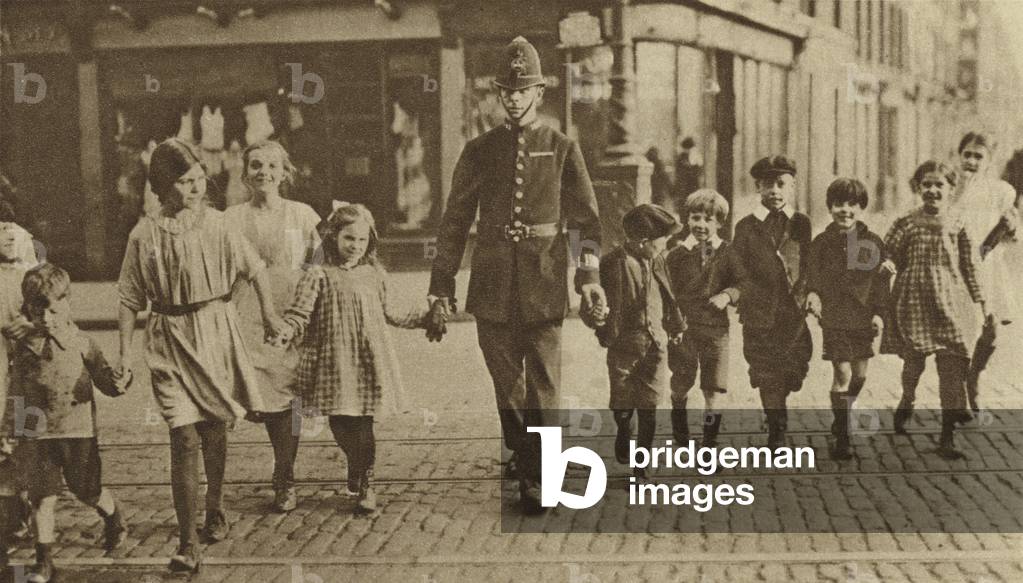 Safety first in crossing a street (b/w photo)