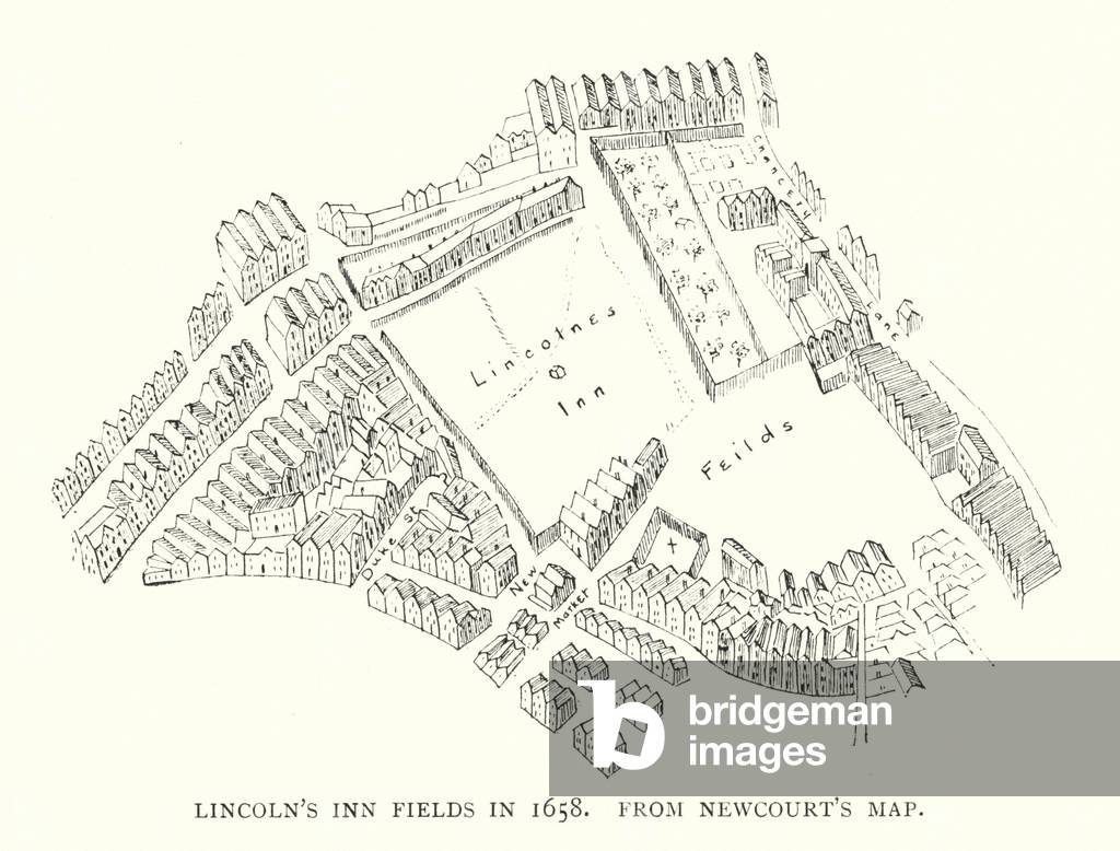 Lincoln's Inn Fields in 1658 (litho)