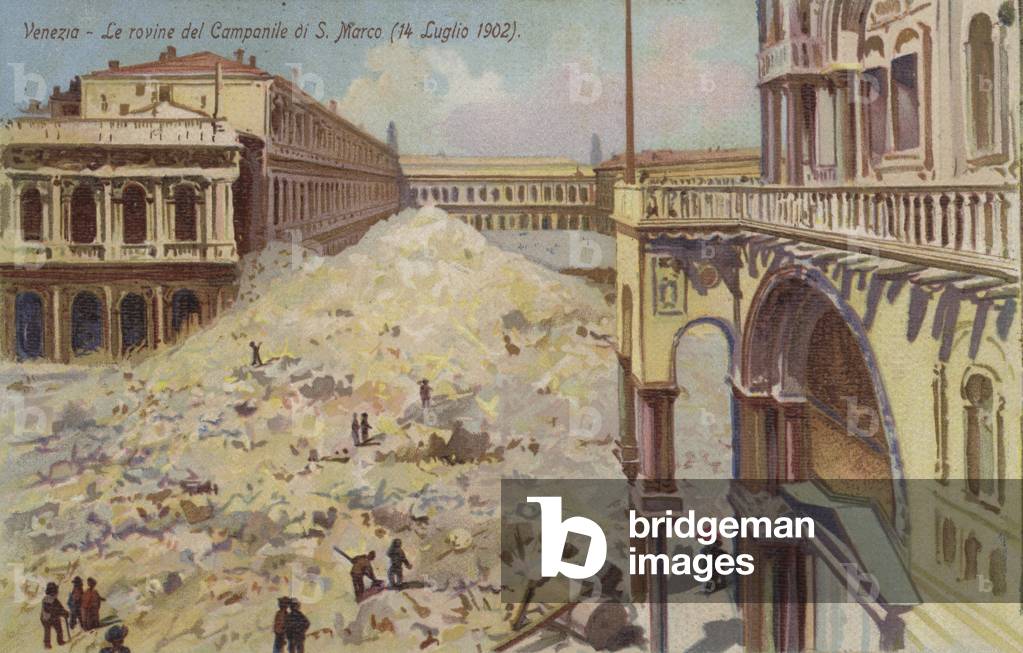 Collapse of the Campanile Di San Marco Venice, 14 July 1902 (colour litho)