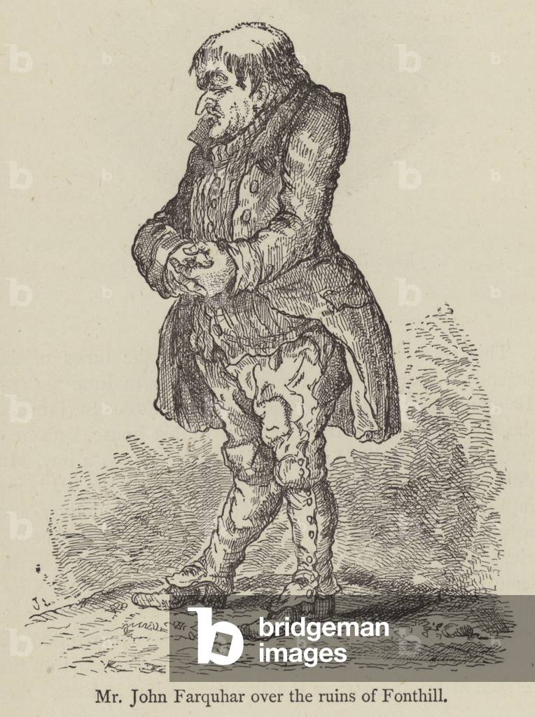 Mr John Farquhar over the ruins of Fonthill (engraving)