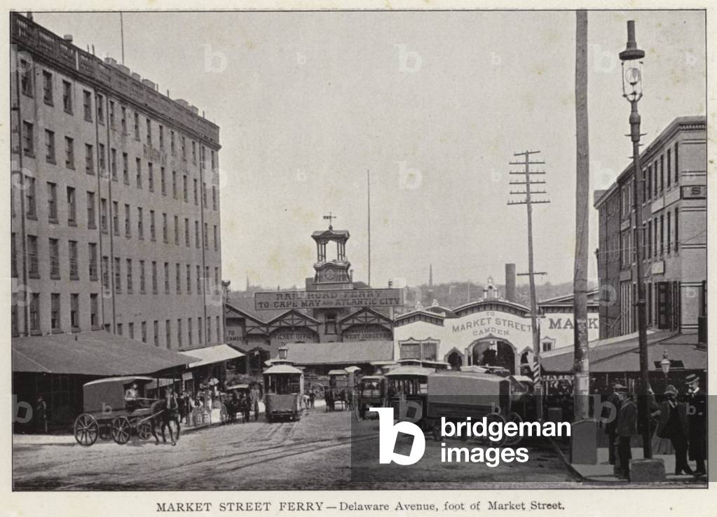 Philadelphia: Market Street Ferry, Delaware Avenue, foot of Market Street (b/w photo)