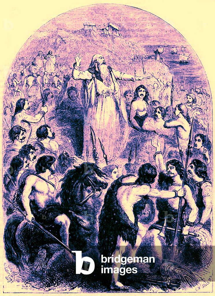 The druids inciting the Britons to oppose the landing of the Romans, illustration from 'Cassell's Illustrated Universal History' by Edward Ollier, published 1890 (digitally enhanced image)