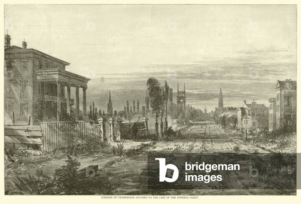 Portion of Charleston exposed to the fire of the Federal fleet, August 1863 (engraving)
