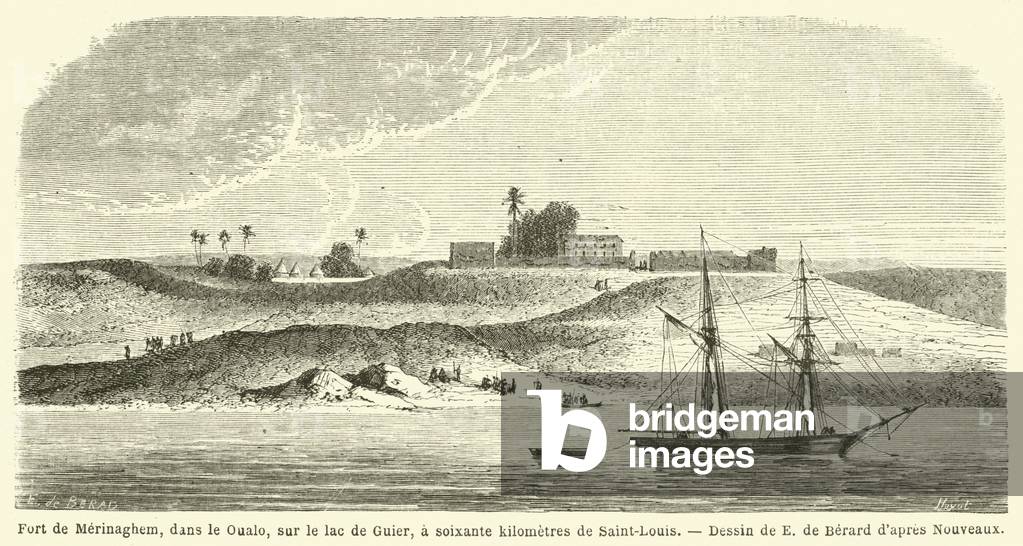 Fort de Merinaghem, dans le Oualo, sur le lac de Guier, a soixante kilometres de Saint-Louis (engraving)