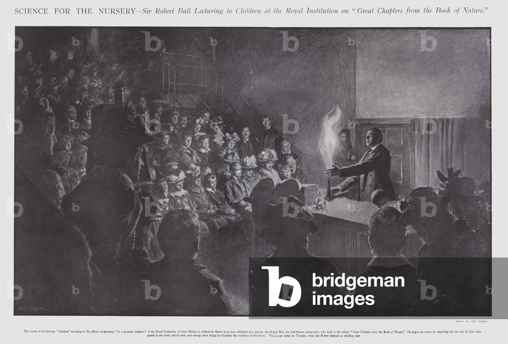 Sir Robert Ball lecturing to children at the Royal Institution (litho)