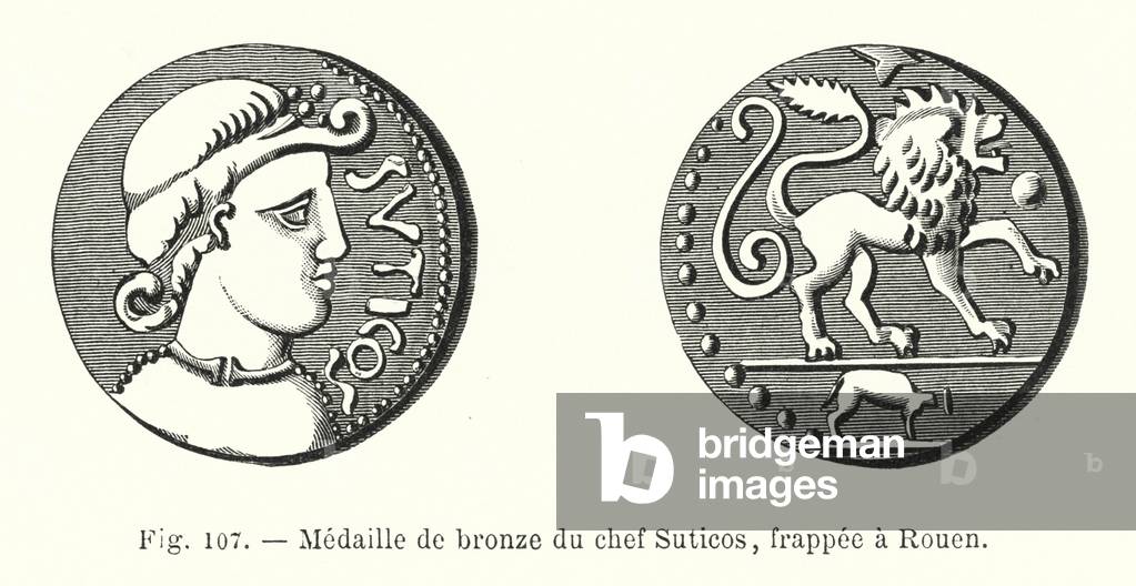 Medaille de bronze du chef Suticos, frappee a Rouen (engraving)