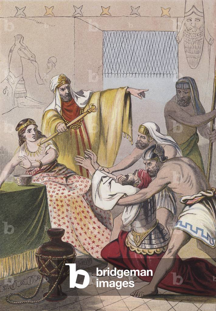 Haman condemned to be hanged (chromolitho)