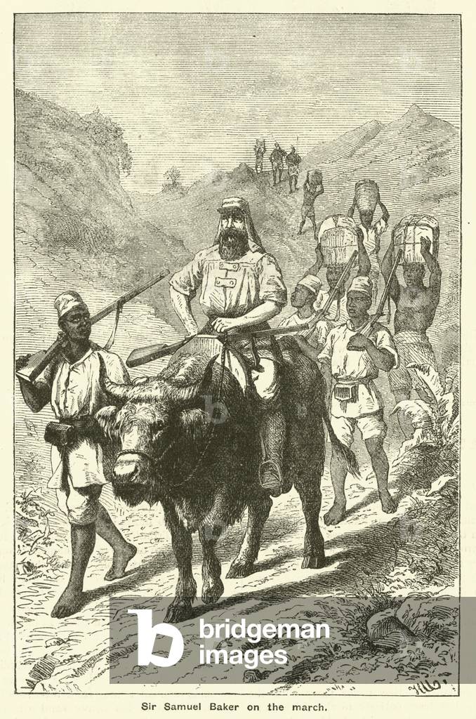 Sir Samuel Baker on the march (engraving)