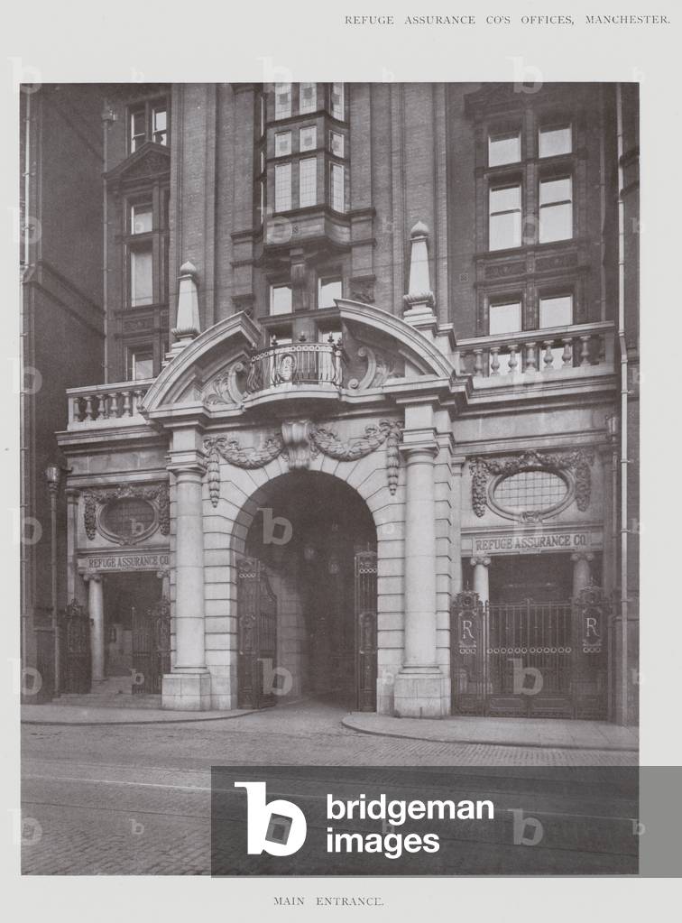 Refuge Assurance Company's Offices, Manchester, Main Entrance (b/w photo)