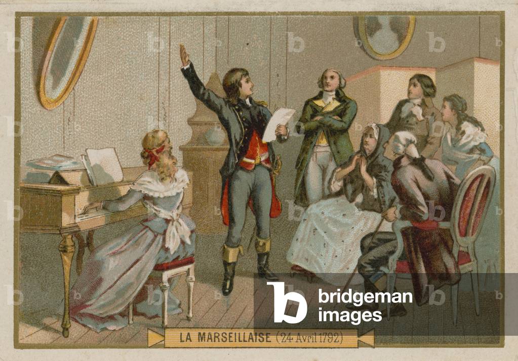 Trade card with an image of Rouget de Lisle (chromolitho)