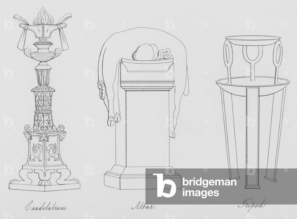 Candelabrum, Altar, Tripod (engraving)