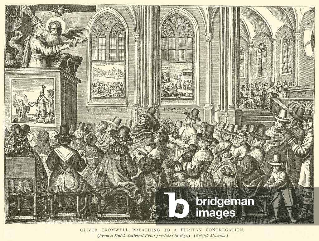 Oliver Cromwell preaching to a Puritan Congregation (engraving)
