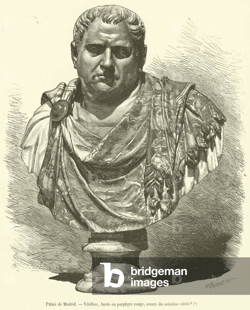 Palais de Madrid, Vitellius, buste en porphyre rouge, oeuvre du seizieme siecle? (engraving)