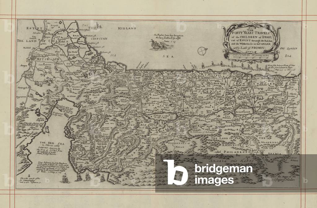 Map showing the forty year journey of the Children of Israel out of Egypt to the Promised Land (engraving)