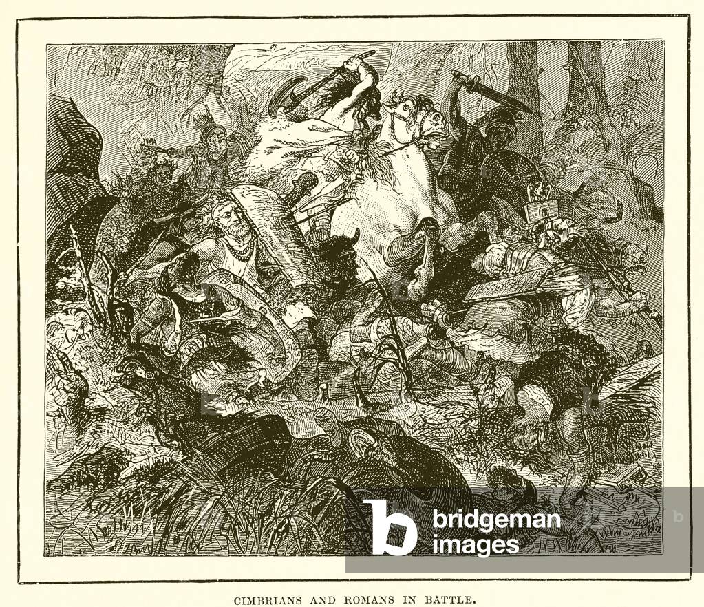Cimbrians and Romans in battle (engraving)