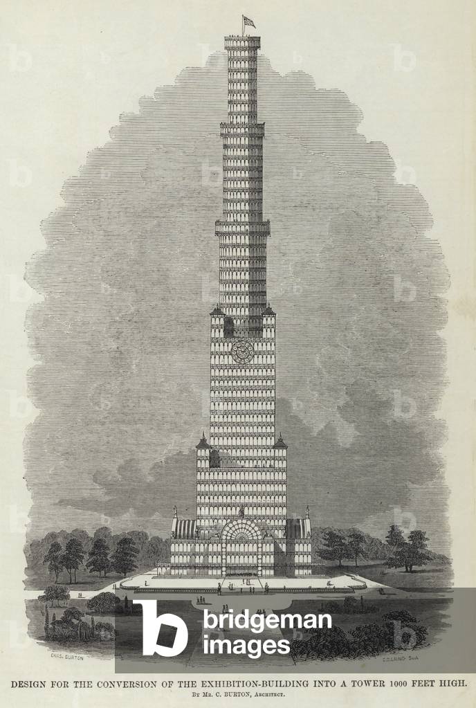 Design for the Conversion of the Exhibition-Building into a Tower 1000 Feet High (engraving)